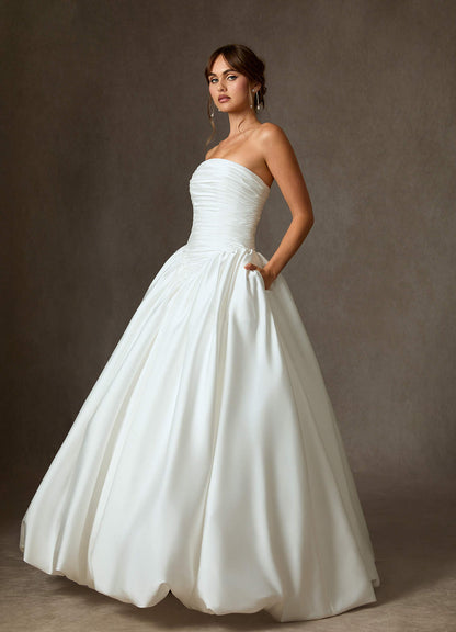 Diamond White Ball-Gown Strapless Stretch Satin Dress