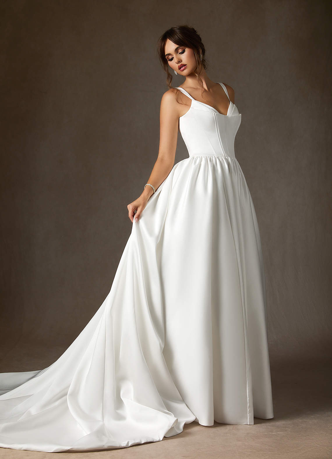 Diamond White Ball-Gown with Pockets Double Faced Satin Dress