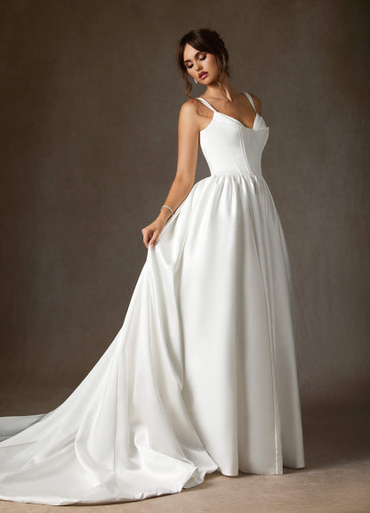 Diamond White Ball-Gown with Pockets Double Faced Satin Dress