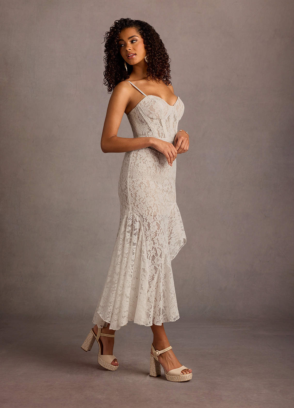 Kaira White Lace Corset Midi Dress  Dress