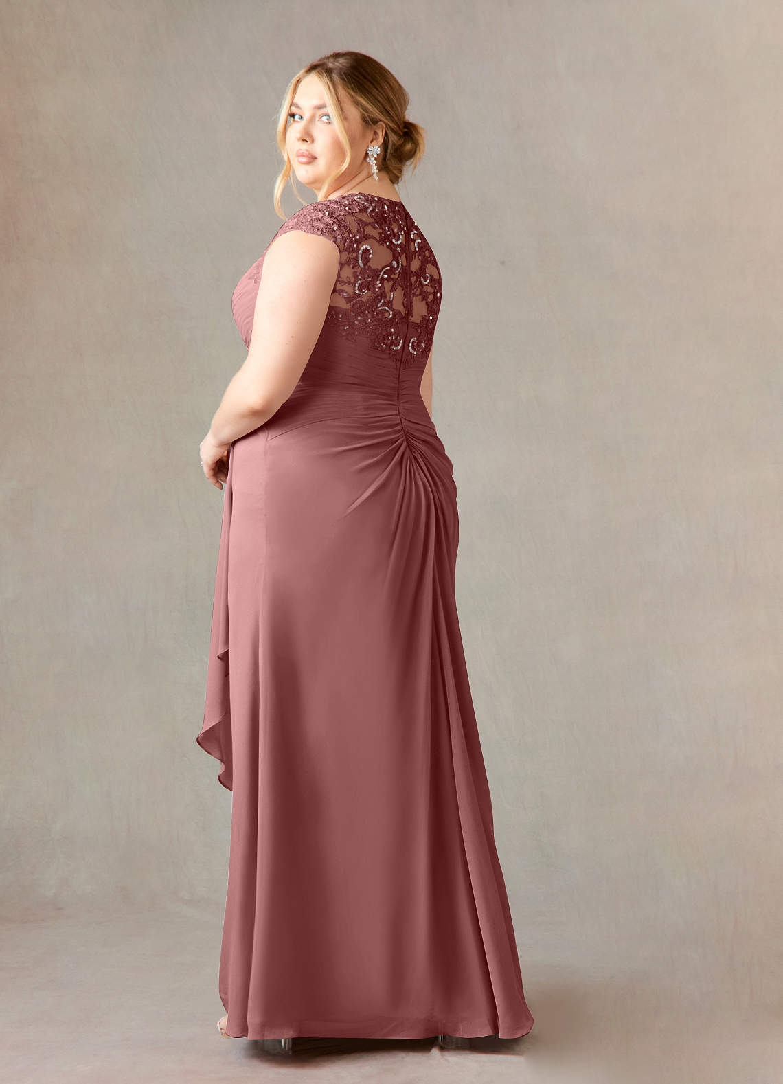 Desert Rose A-Line Queen Anne Sequins Chiffon Dress