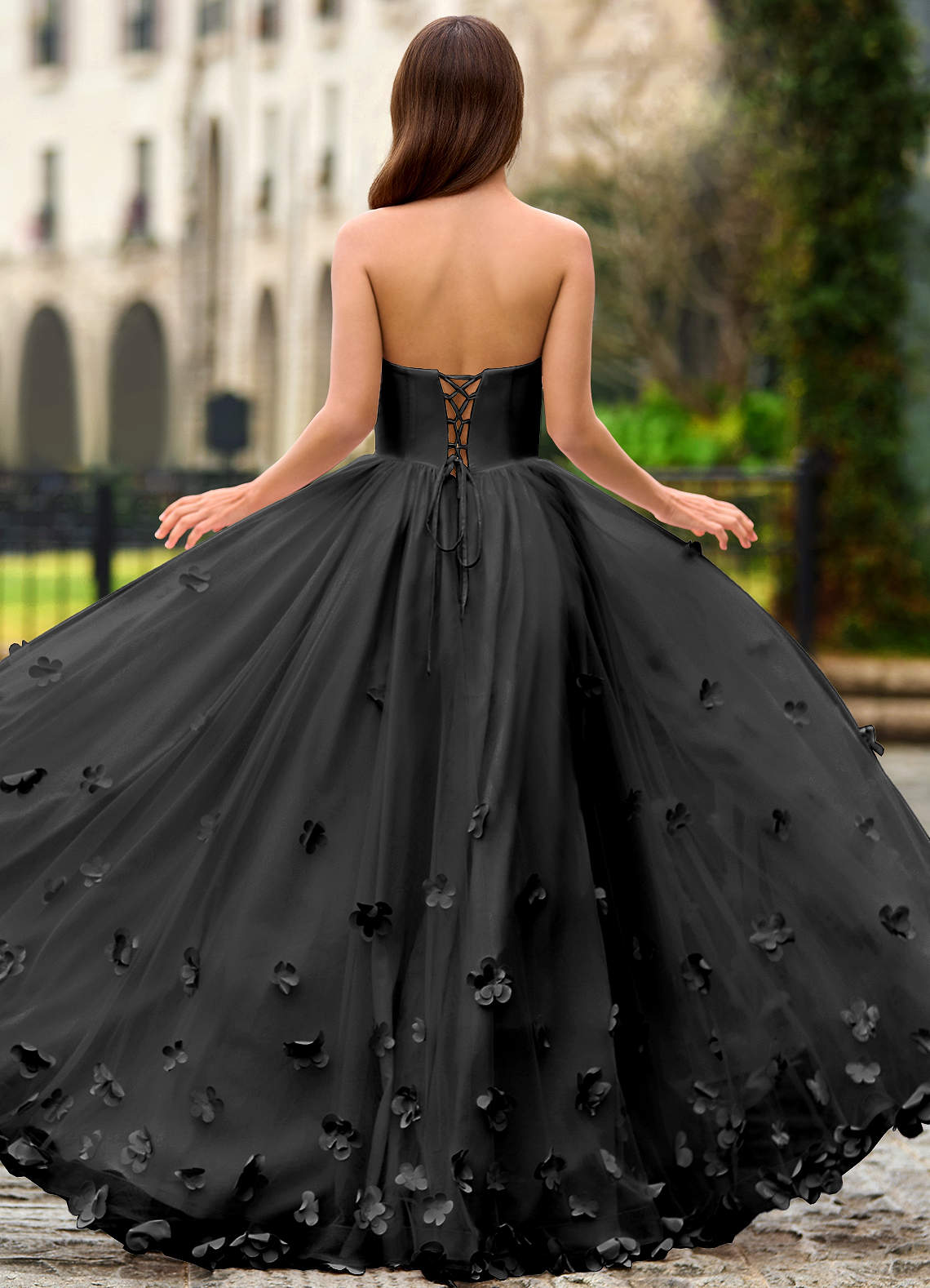 Calliope Black Flower Blossom Prom Dress
