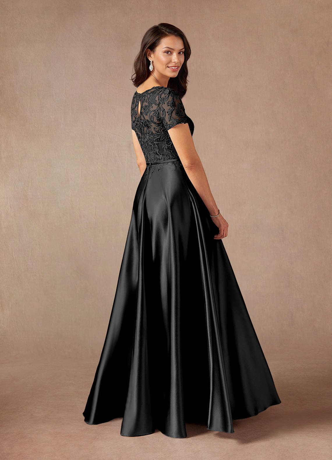 Black A-Line Lace Metallic Satin Dress
