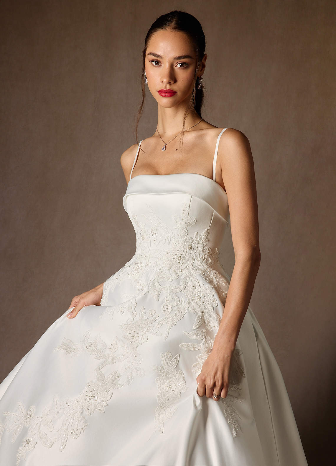 Diamond White Ball-Gown Strapless Satin Dress