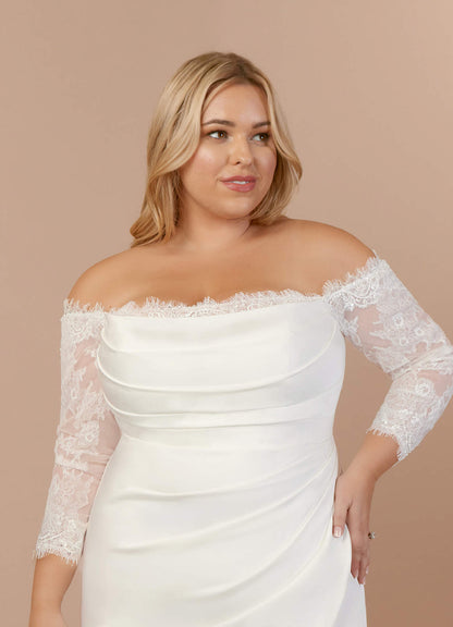 Diamond White Mermaid Sequins Crepe Back Satin Dress