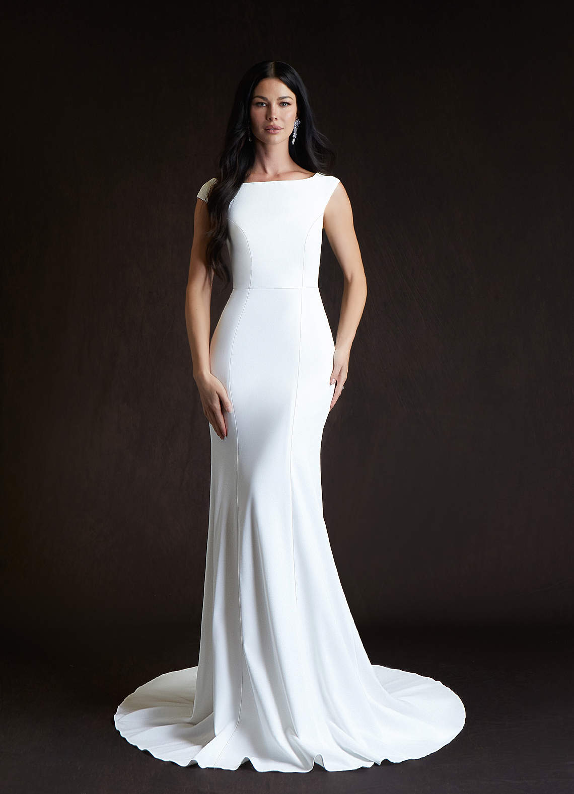 Diamond White Mermaid Bateau Neckline Stretch Crepe Dress