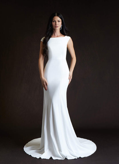 Diamond White Mermaid Bateau Neckline Stretch Crepe Dress