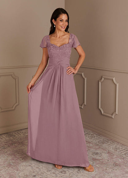 Dusty Rose A-Line Lace Chiffon Dress