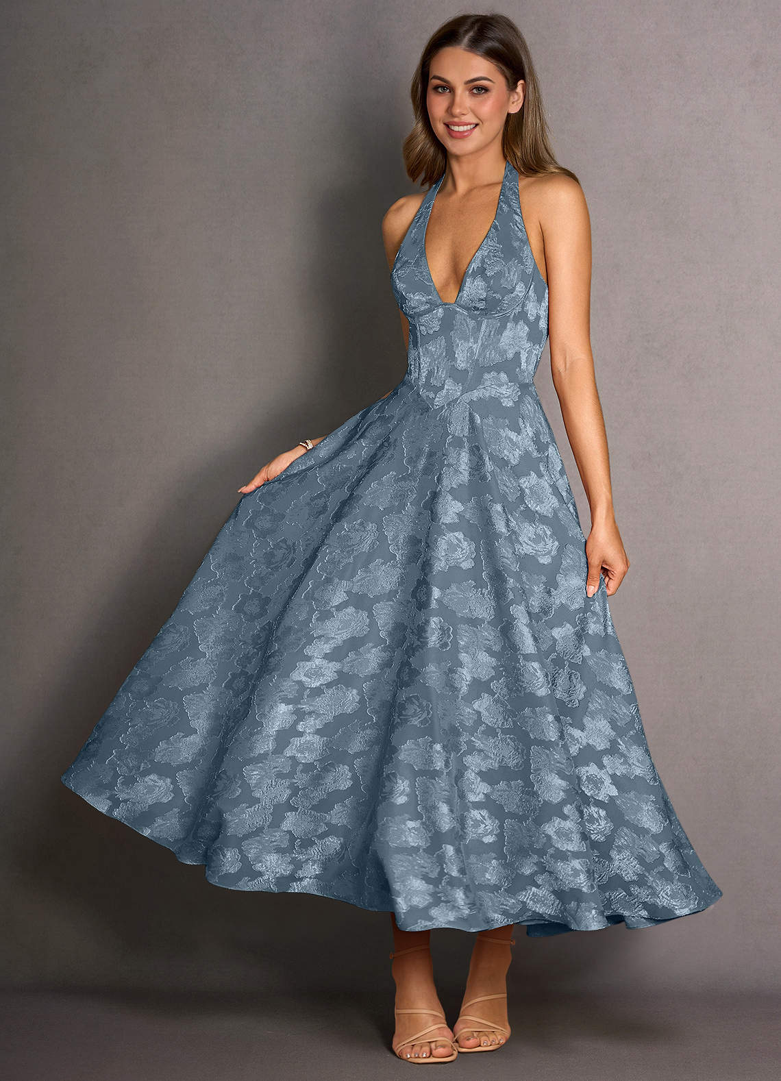 Isabeau Dusty Blue Midi Dress  Dress
