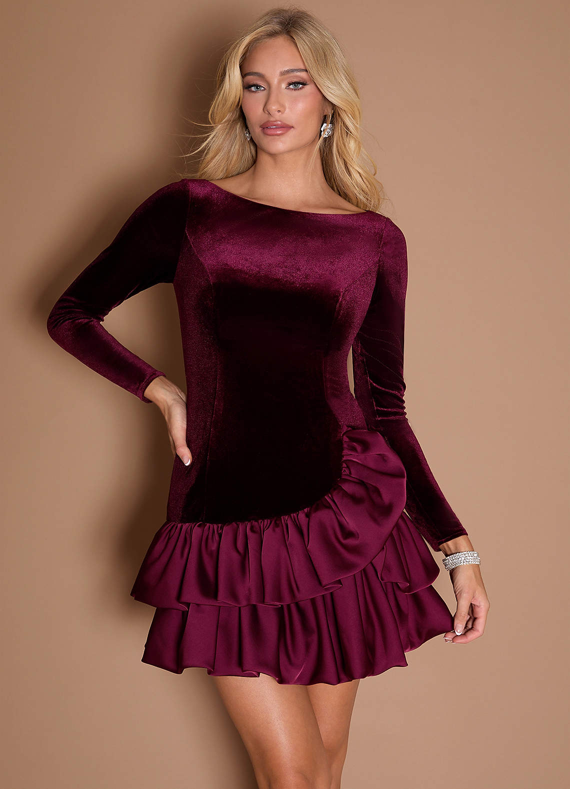 Ester Wine Ruffle Mini Dress  Dress