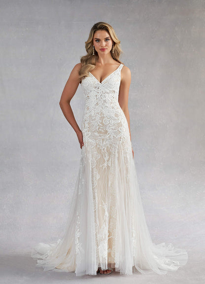 Diamond White Champagne Mermaid Sequins Tulle Dress