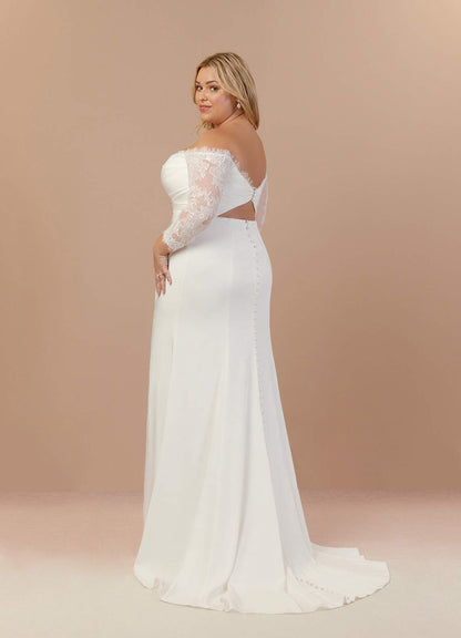 Diamond White Mermaid Sequins Crepe Back Satin Dress
