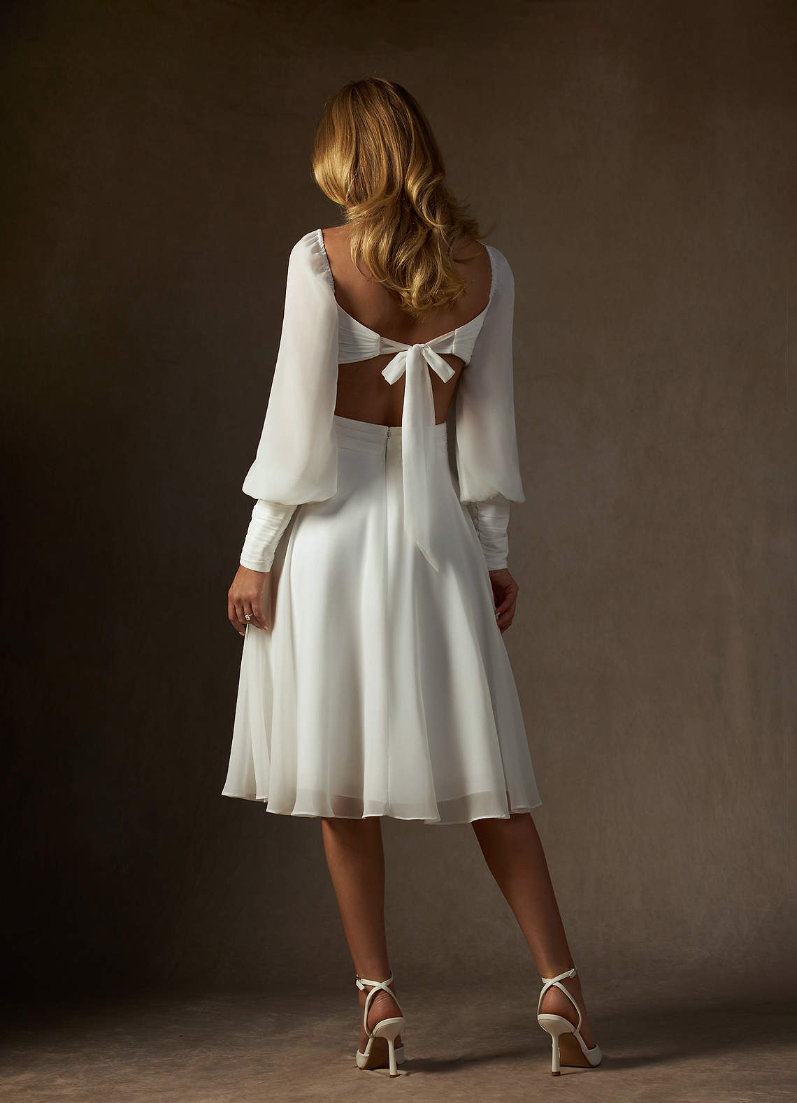Diamond White A-Line V-Neck Pleated Chiffon Dress
