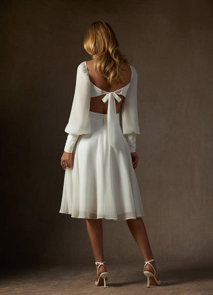 Diamond White A-Line V-Neck Pleated Chiffon Dress