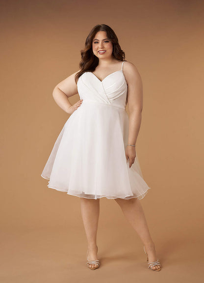 Diamond White A-Line V-Neck Pleated Stretch Crepe Dress