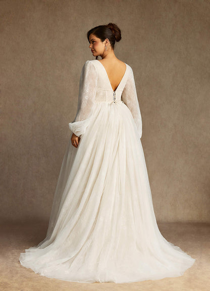 Diamond White Champagne Ball-Gown Lace Tulle Dress