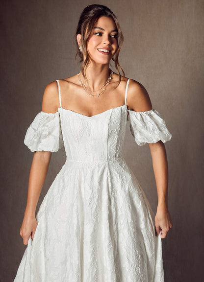 Diamond White Ball-Gown Sweetheart Neckline Floral Burnout Jacquard Dress