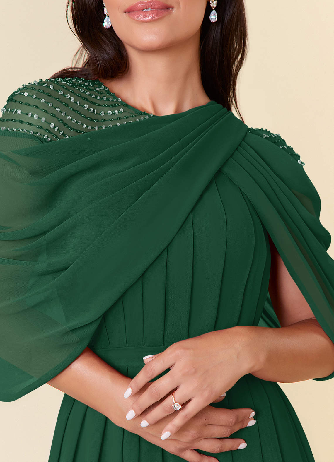Dark Green A-Line Sequins Chiffon Dress