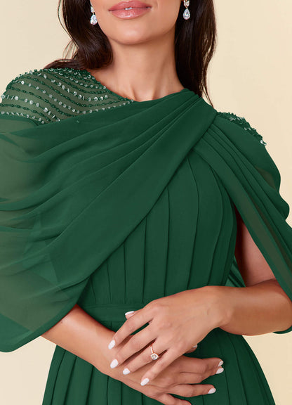 Dark Green A-Line Sequins Chiffon Dress