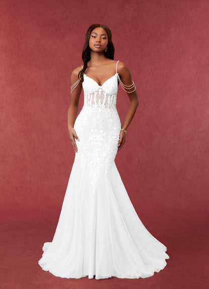 Diamond White Mermaid Sequins Tulle Dress