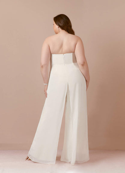 Diamond White Pant Styles Strapless Chiffon Dress