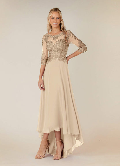 Champagne A-Line Lace Chiffon Dress