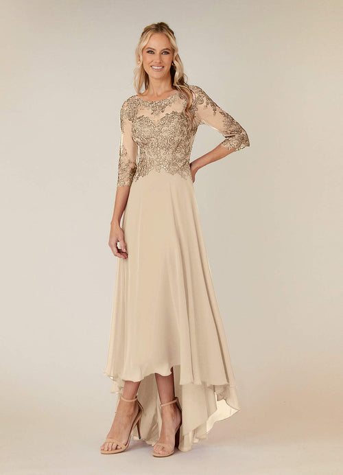 Champagne A-Line Lace Chiffon Dress