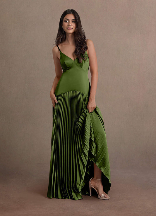 Jill Olive Green Dropped Waist Gown