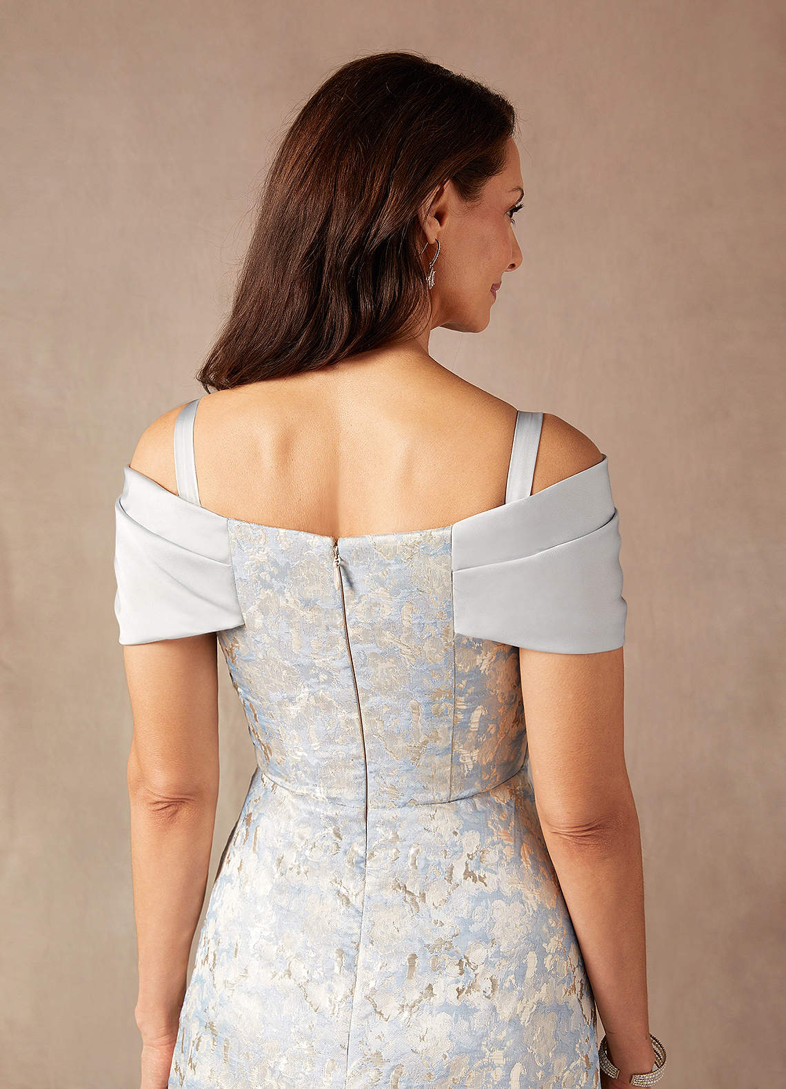 Dusty Blue A-Line Off the Shoulder Jacquard Dress