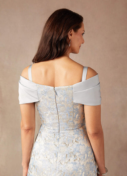 Dusty Blue A-Line Off the Shoulder Jacquard Dress