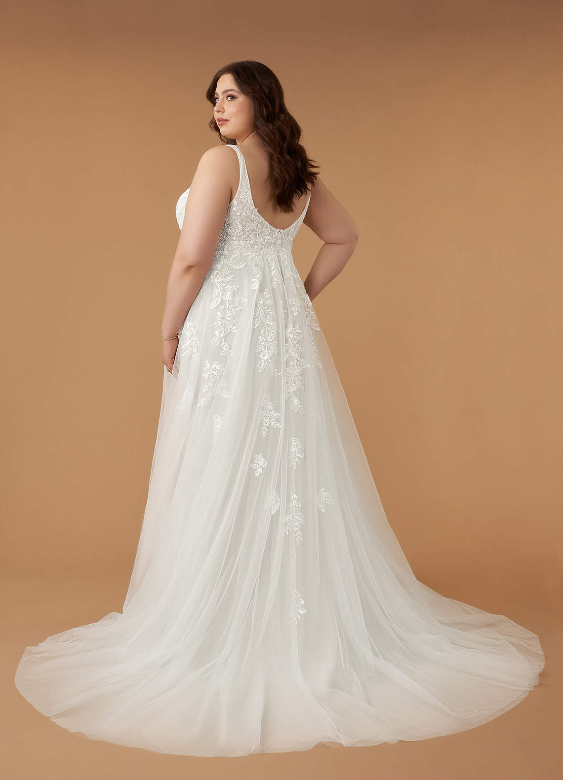 Diamond White A-Line V-Neck Sequins Tulle Dress