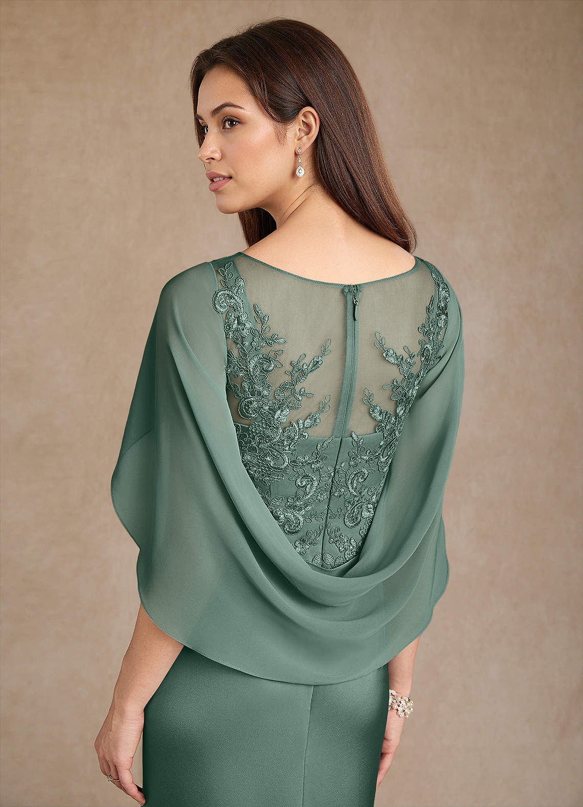 Eucalyptus A-Line Lace Stretch Satin Dress