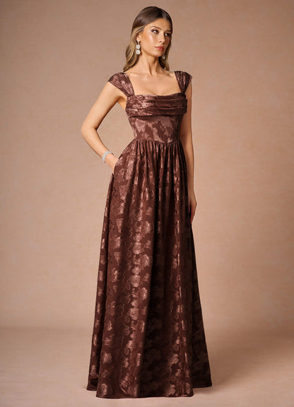 Hazel Mocha Coco Pleated Maxi Dress  Dress