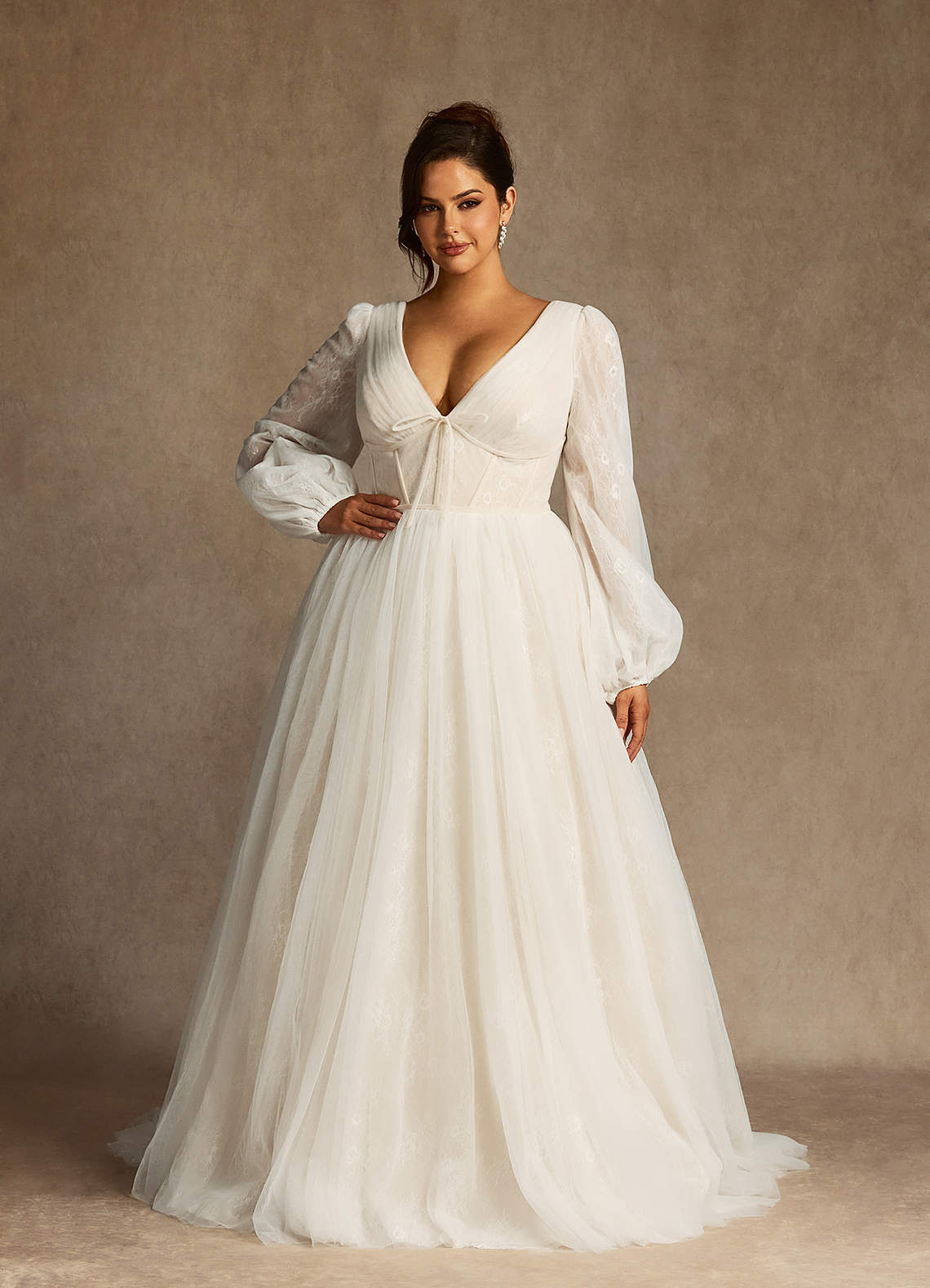 Diamond White Champagne Ball-Gown Lace Tulle Dress
