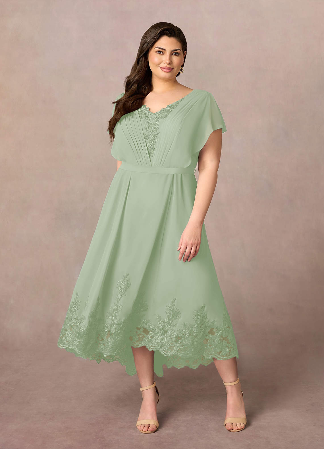 Dusty Sage A-Line Lace Chiffon Dress