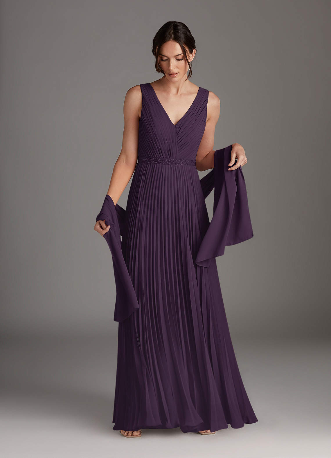 Plum A-Line Sequins Chiffon Dress
