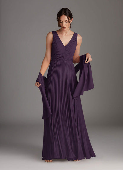 Plum A-Line Sequins Chiffon Dress