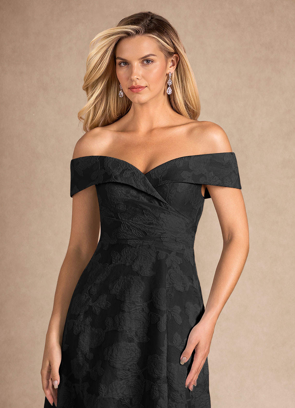 Black Jacquard A-Line Pleated Floral Burnout Dress