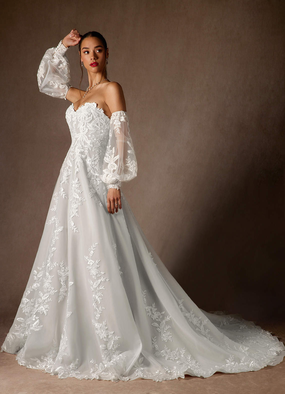 Diamond White Ball-Gown Strapless Lace Dress