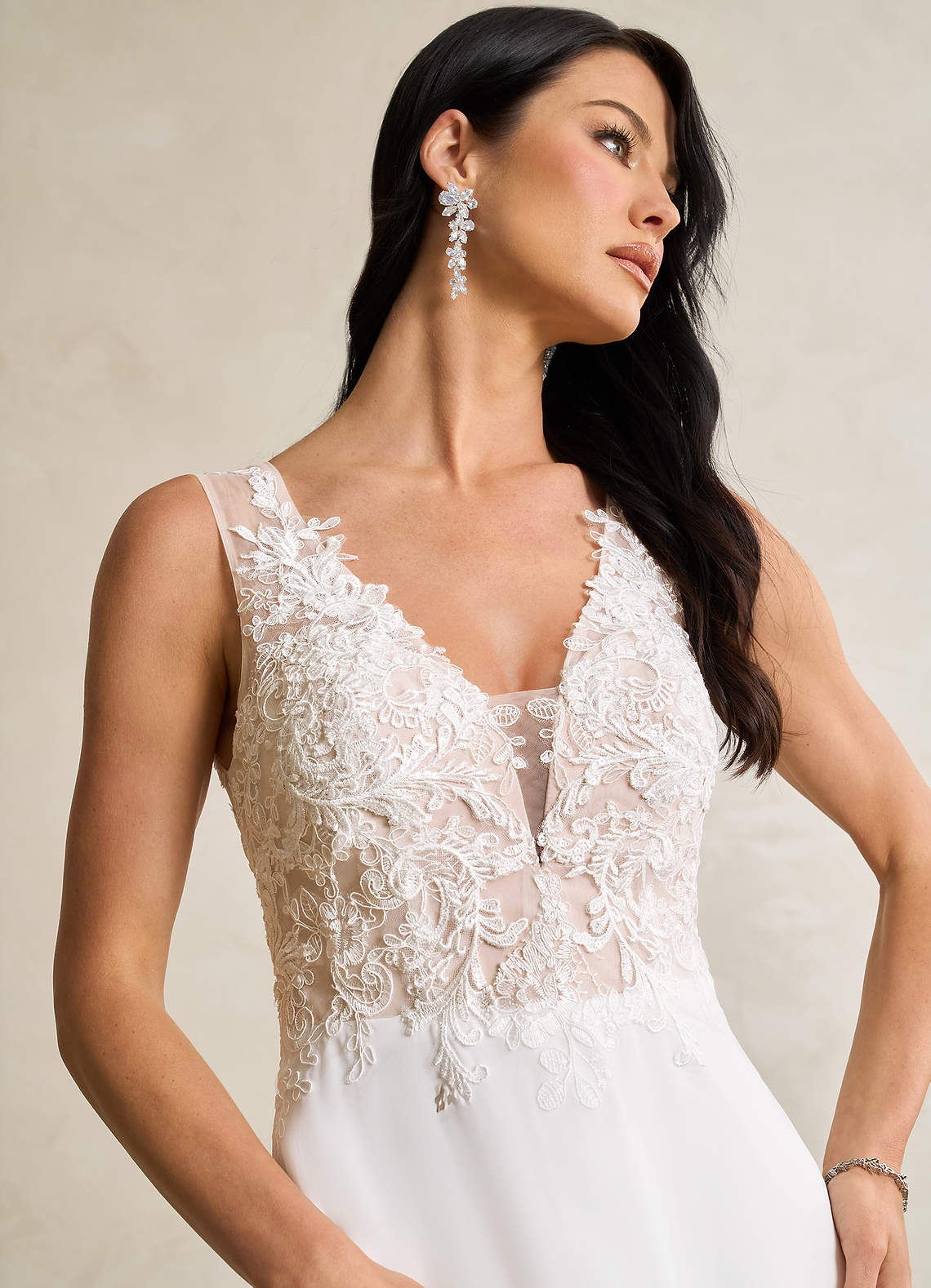 Diamond White Nude A-Line Sequins Chiffon Dress