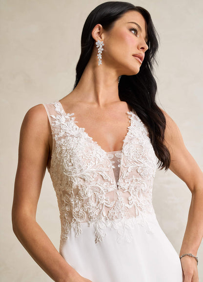 Diamond White Nude A-Line Sequins Chiffon Dress