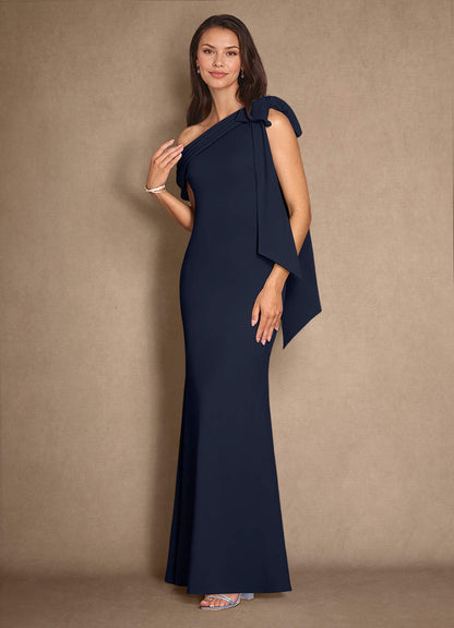 Dark Navy Mermaid Pleated Stretch Crepe Dress