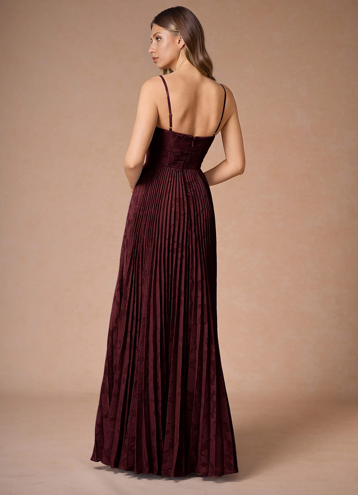 Akiko Wine Pleated Maxi Dress  Dress
