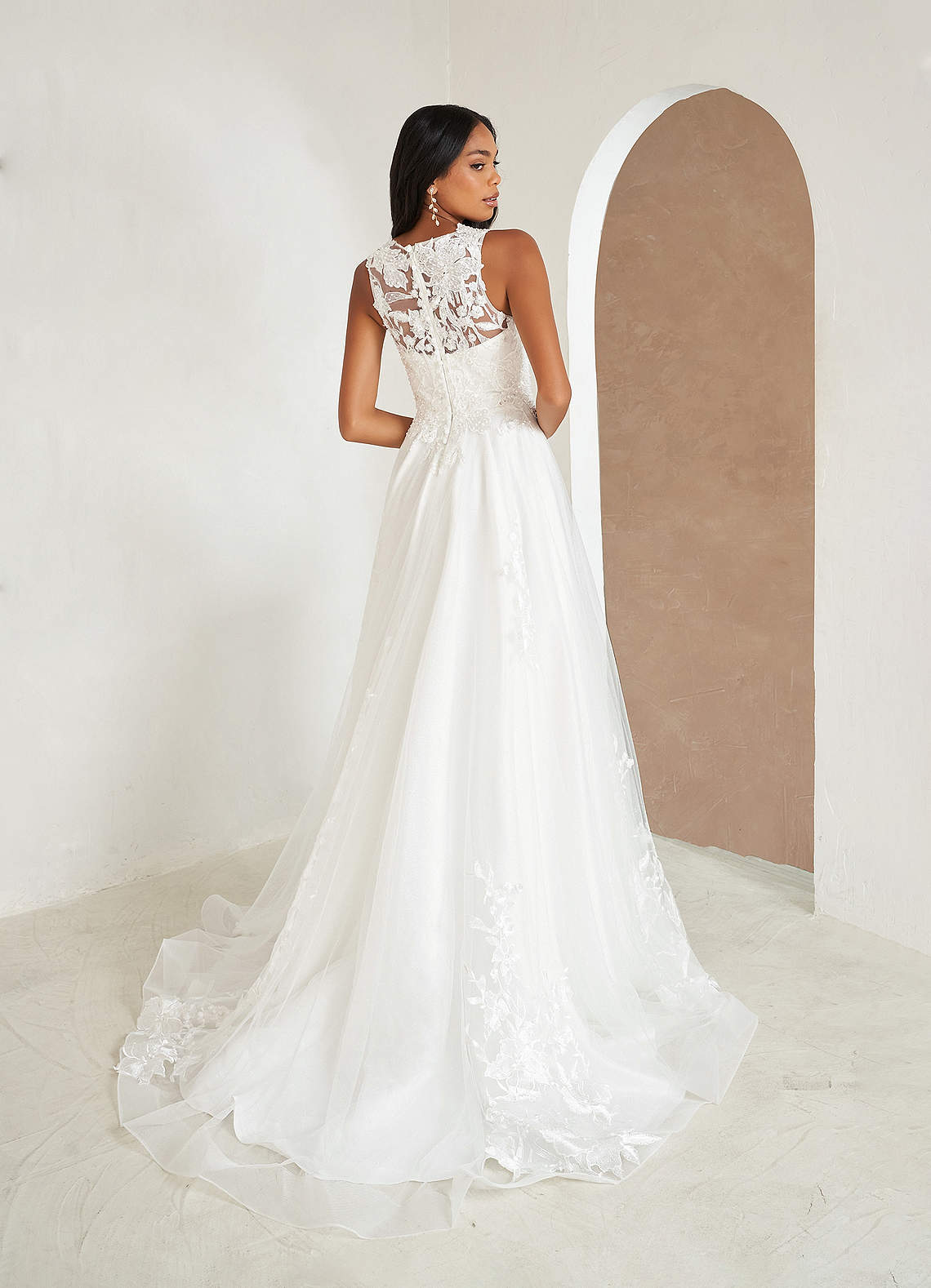 Diamond White A-Line Sequins Matte Satin Dress
