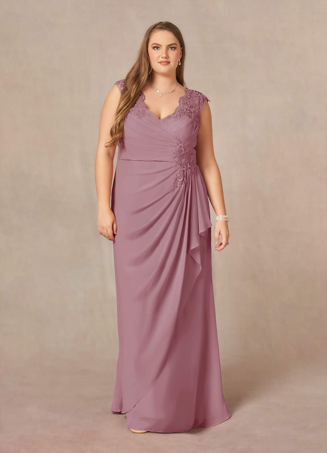 Vintage Mauve A-Line Queen Anne Lace Chiffon Dress