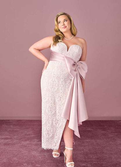 Diamond White Ballerina Pink Sheath Lace Mikado Dress Diamond White/Ballerina Pink