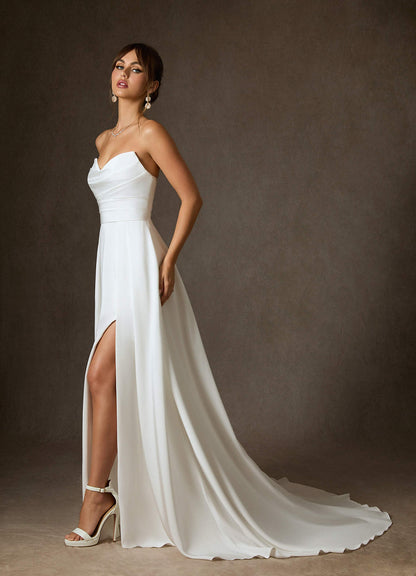 Diamond White A-Line Sequins Crepe Back Satin Dress