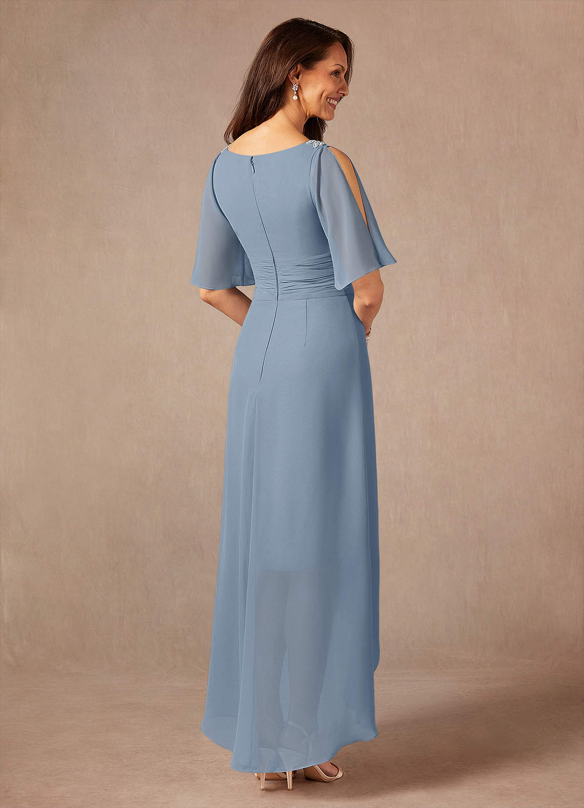 Dusty Blue A-Line Pleated Chiffon Dress