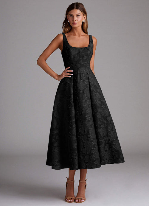 Amalie Black A-Line Midi Dress