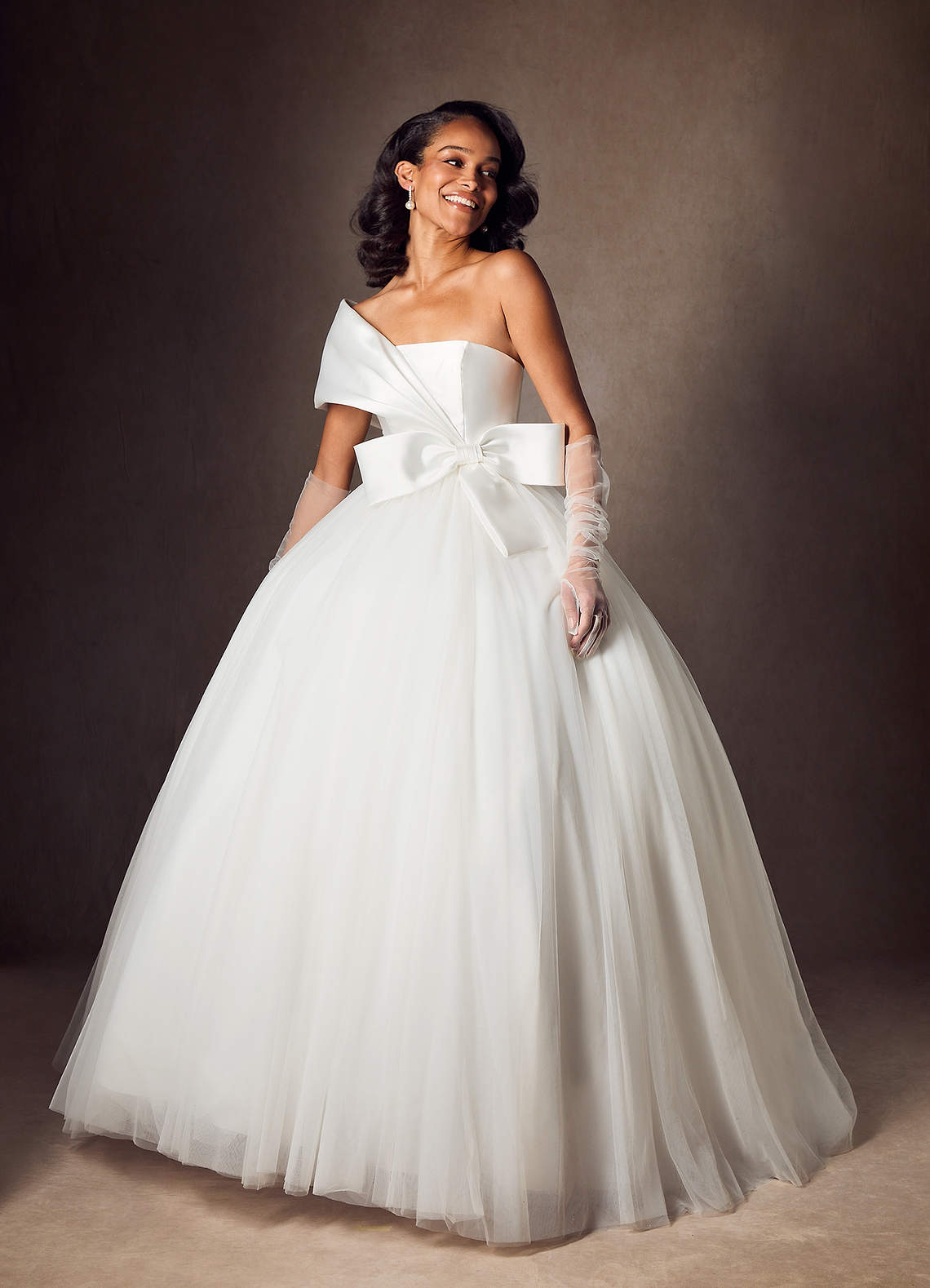 Diamond White Ball-Gown Pleated Mikado Dress